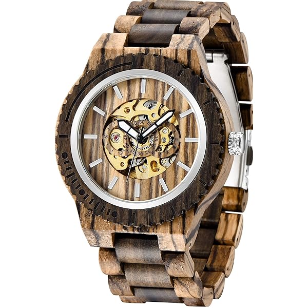 No Battery Fashion Mechanical Wooden Watch for Men, Mechanical Movement Wooden Strap Men's Watch for Father's Day, Birthday M801 (sale by bulk)