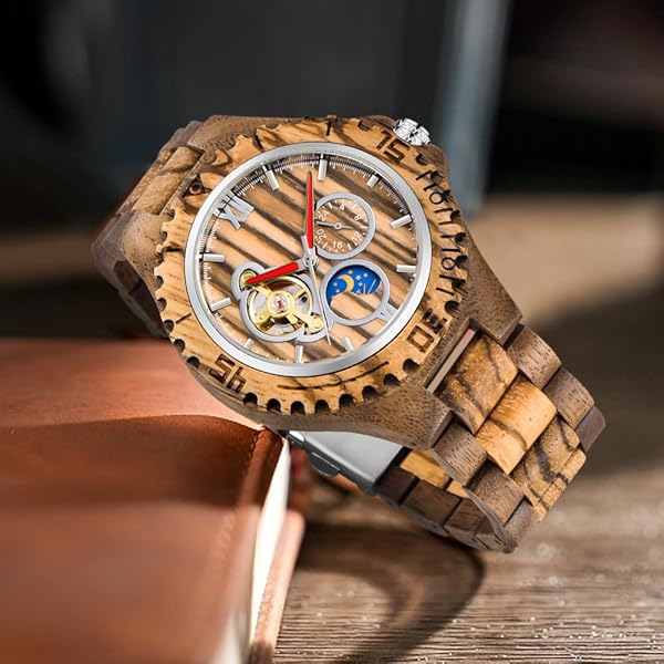 Artisan-Made Wooden Art Wristwatch for Gentlemen