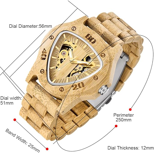 Triangle Skeleton Automatic Watch Mechanical Wood Watches for Men browm&yellow