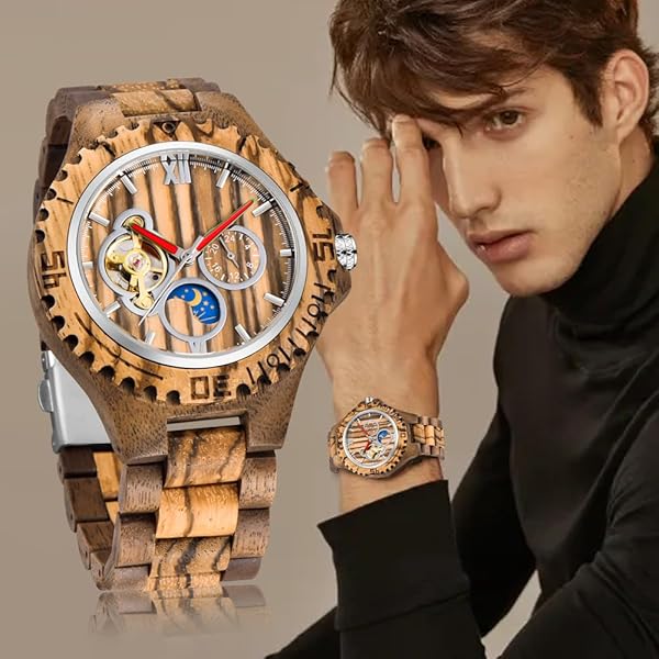Artisan-Made Wooden Art Wristwatch for Gentlemen