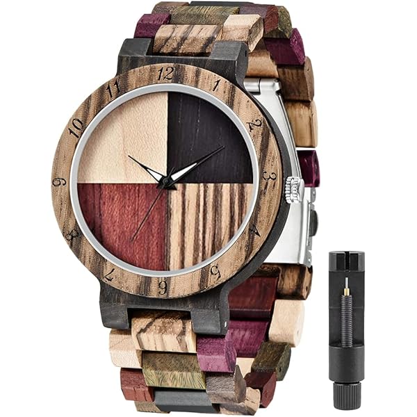Wooden Watches Mens with Handmade Colorful Bamboo Wood Watch Analog Date Quartz Wooden Watch for Men Q1004