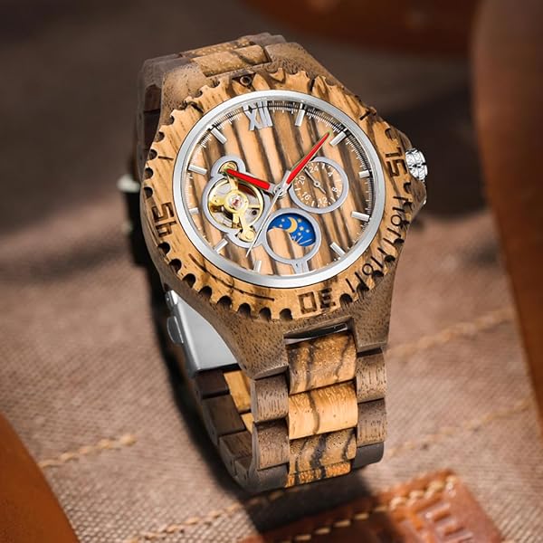 Artisan-Made Wooden Art Wristwatch for Gentlemen