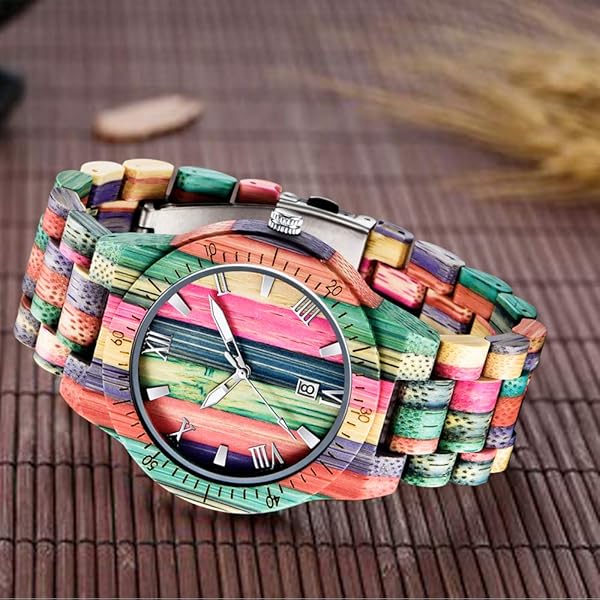 Wooden Watches Mens with Handmade Colorful Bamboo Wood Watch Analog Date Quartz Wooden Watch for Men Q1057 (sale by bulk)