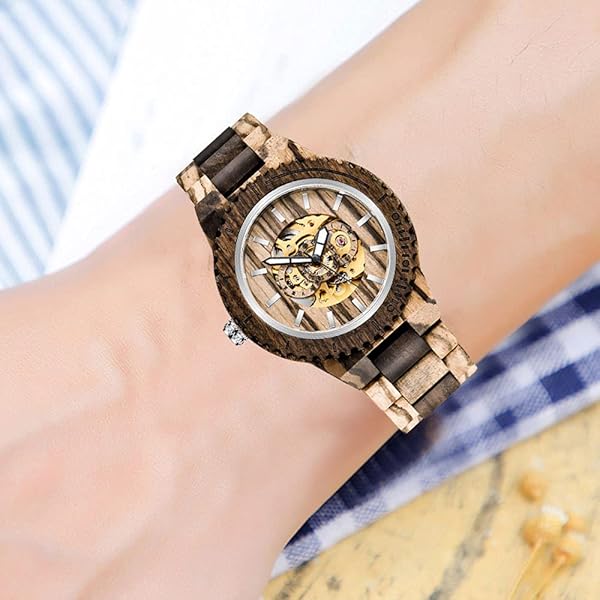 No Battery Fashion Mechanical Wooden Watch for Men, Mechanical Movement Wooden Strap Men's Watch for Father's Day, Birthday M801